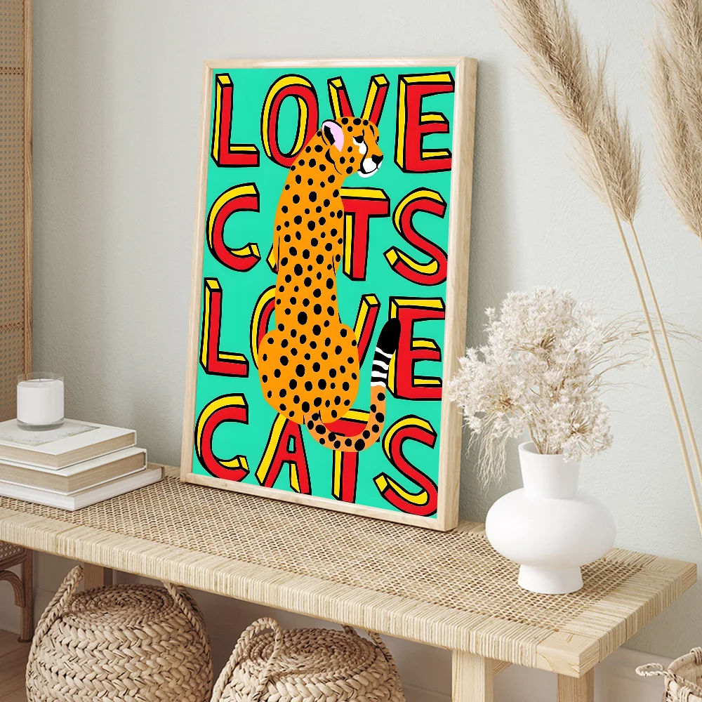 Wild Leopard Tiger Vase Flower Rainbow Girl Power Poster Self-adhesive Art Poster Retro Kraft Paper Sticker DIY Room Bar Cafe