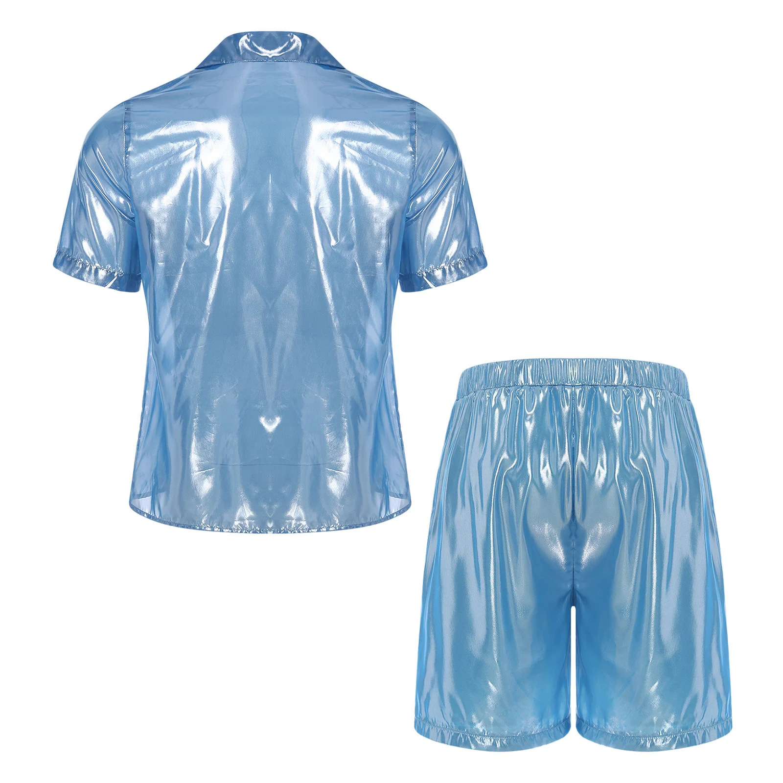 Men's Shiny Beachwear Suit See-through Water-ripple Shine Shirt Top And Elastic Waistband Loose Boxer Shorts for Vacation Travel