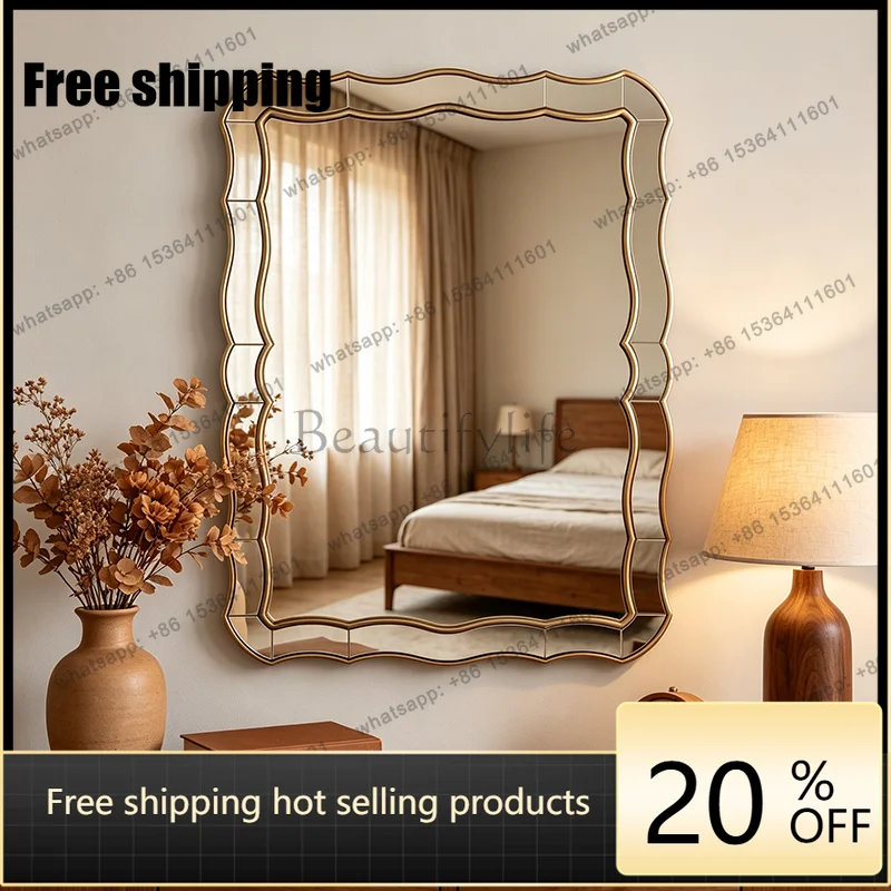 French bathroom vanity mirror European vanity mirror wall-mounted retro fireplace decorative mirror with lamp