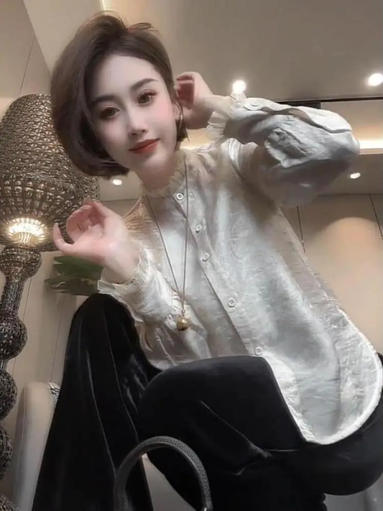 

Slimming Effectiveness Shirt French Style Long Sleeve Thin Material Commute Suitable Two-Piece Set Top for Women Spring Autumn