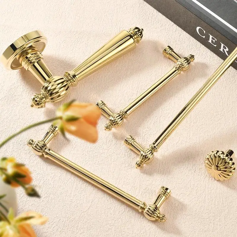 Creative French Cabinet Handle Pumpkin Shape Bright Gold Wardrobe Door Handle Light Luxury Light Luxury American Drawer Handle