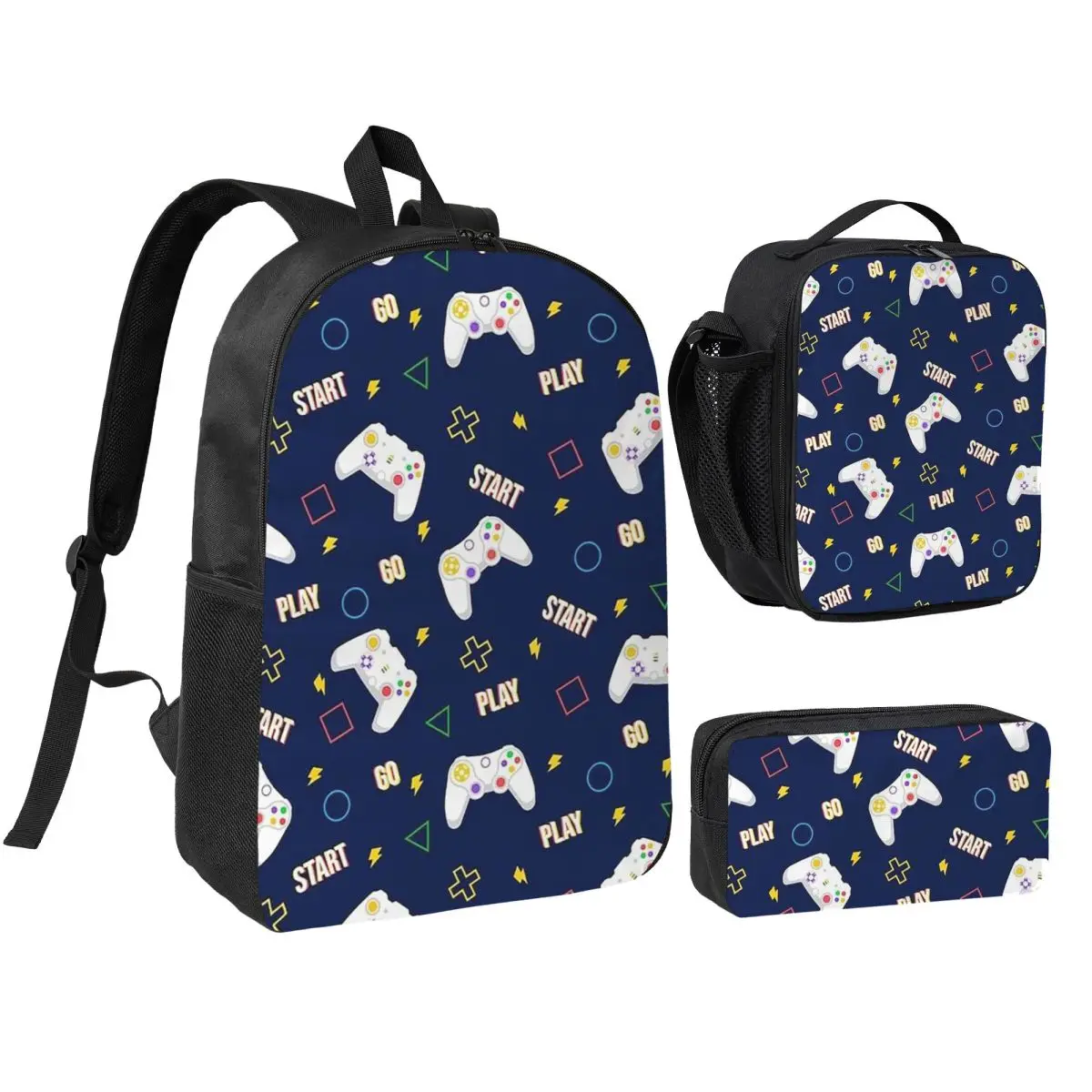 Retro Game Controllers Pattern Backpack Student BookBag School Bag Shoulder Bags 3ps Insulated Lunch Bag Pencil Case