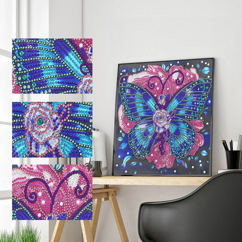 DIY Special Shaped Diamond Painting 5D Partial Drill Cross Stitch Butterfly Flower Kits Crystal Rhinestone Home Wall Decoration