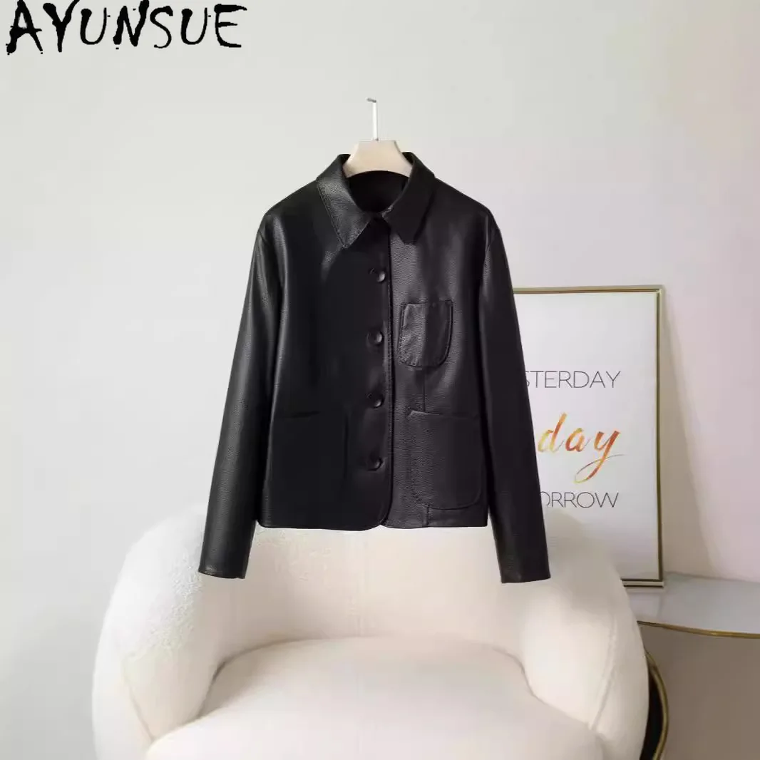 AYUNSUE Vera Pelle di Capra Giacca di Pelle Genuina per la Donna 2025 Cappotto di Pelle Nera Moda Primavera Autunno Vestiti Jaqueta De Couro