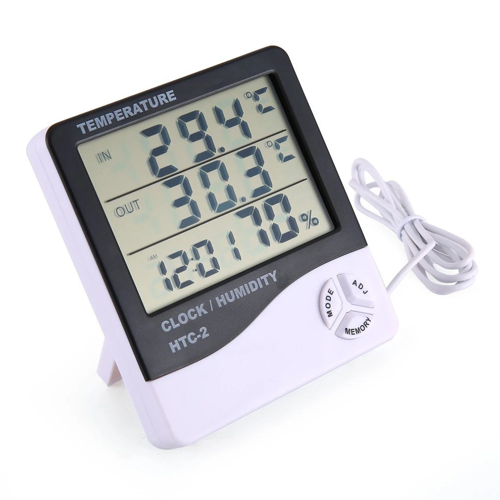 LCD Digital Temperature Humidity Meter HTC-1 HTC-2 Home Indoor Outdoor hygrometer thermometer Weather Station with Clock