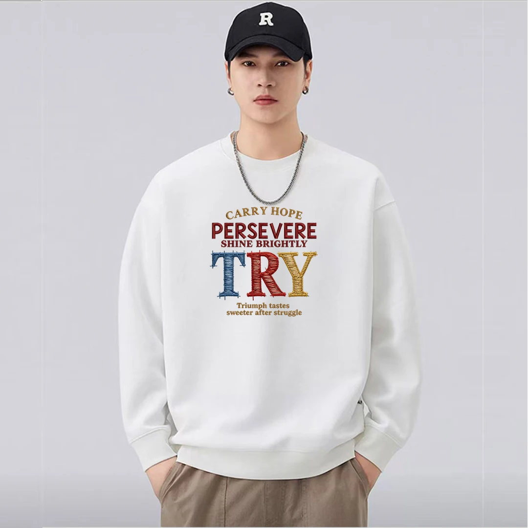 American-style Men Sweatshirt White Hoodies New Autumn Winter Exquisite Printed Pullover High Quality Long-sleeved Casual Top