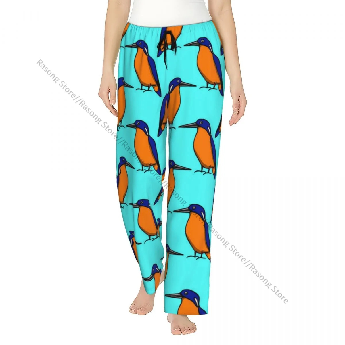 

Hand Drawn Azure Kingfishers Pajama Pants for Women Soft Sleep Pants with Elastic Waistband