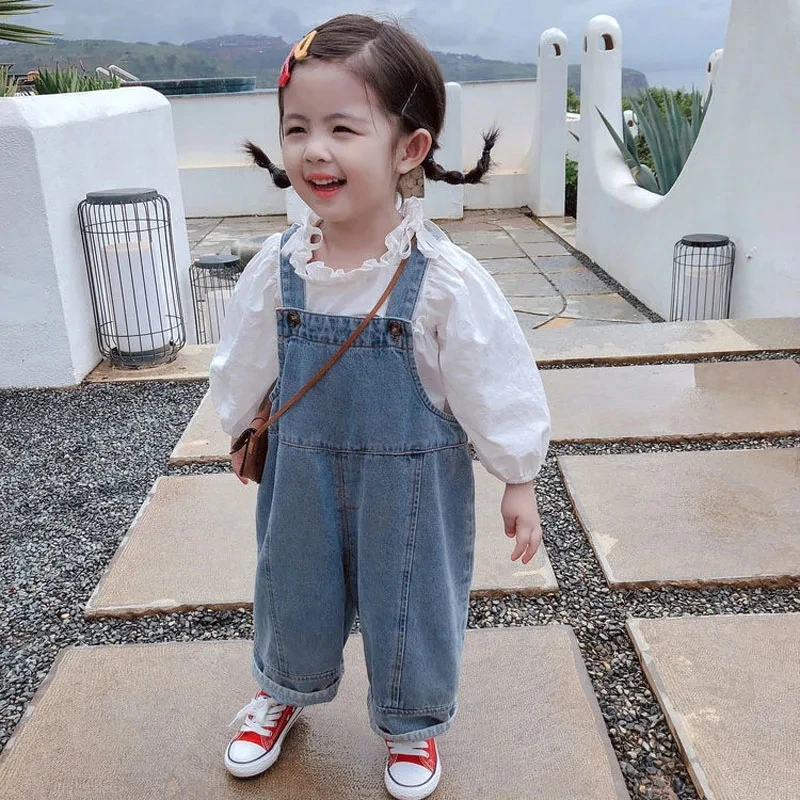 Solid Color Jeans Children Overalls Casual Pants Children\'s Fashion Jeans Outer Wear Baby Spring Autumn Children Overalls