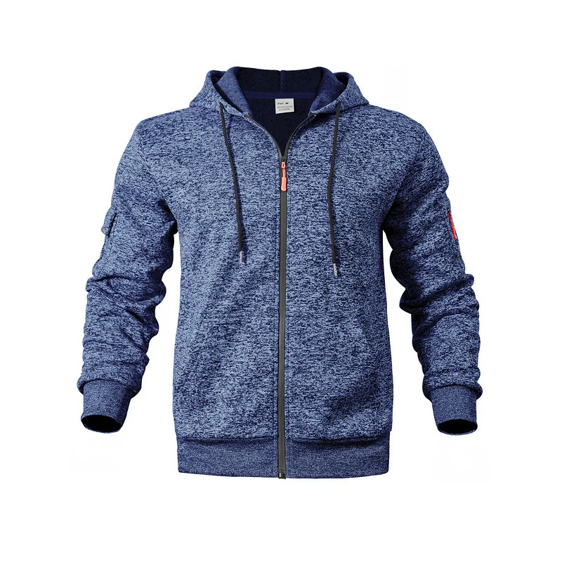 Heavy fleece men's jacket winter retro tooling pocket hooded zipper sports sweater men