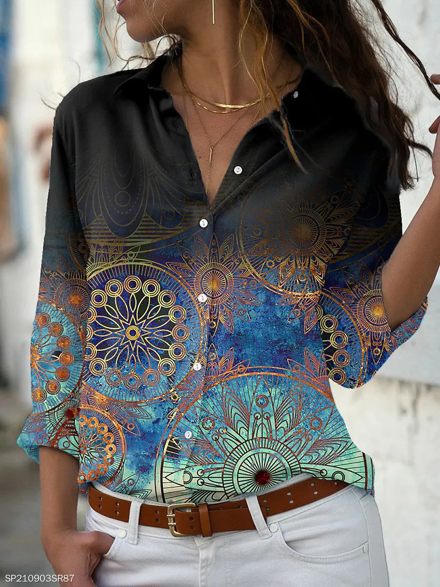 Fashion Flower Pattern 3D Print Women's Long Sleeves Shirt Autumn New Vintage Women's Holiday Shirts Y2K Casual Women's Clothing
