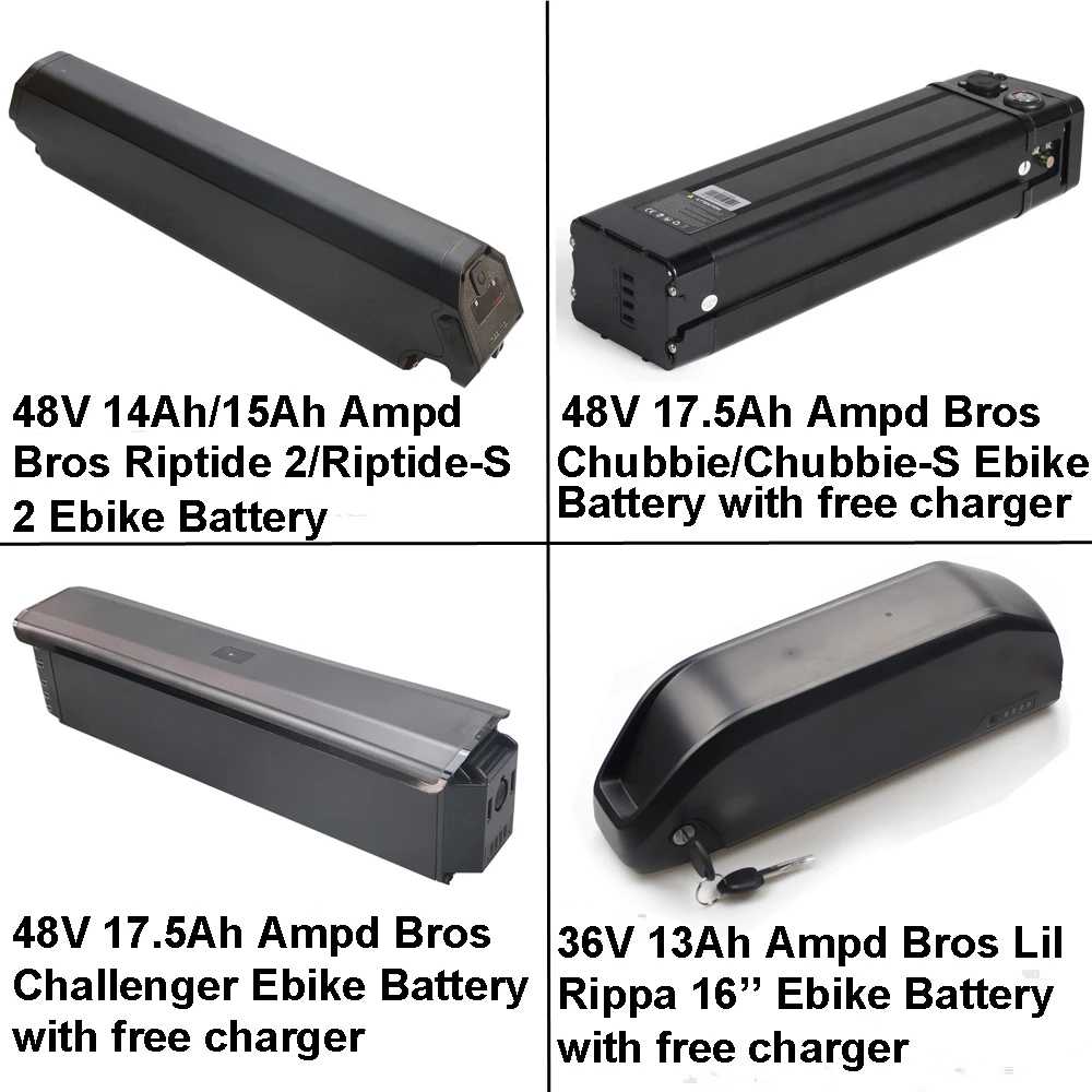 Electric Bike Lithium Battery 36V 13Ah 48V 14Ah 15Ah 17.5Ah for Ampd Bros Chubbie Chubbie-S Riptide Riptide-S 2 Lil Rippa Ebike