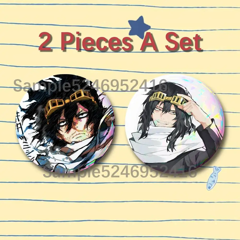 Shota Aizawa MHA My Hero A-Academia 2 Pieces Badge Set Icons Badges Meme Figure Round Tinplate Brooch Bag Clothes Accessories