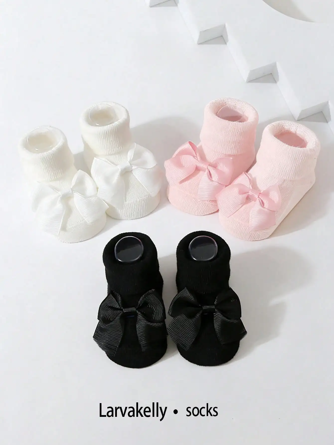 3 Pairs Baby Girl Socks Cotton Anti‑Slip Bow Decor Ankle Socks 0‑1Y Infant Toddler Non‑Skid Floor Socks All‑Season Daily Wear