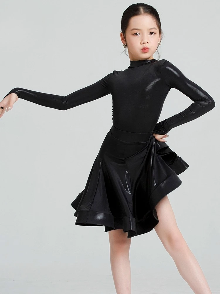 여아 라틴 댄스 대회 유니폼 새로운 어린이 차차 전문 대회 유니폼 및 공연 유니폼 세트