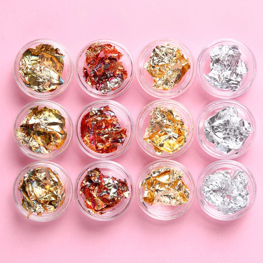 24개 글리터 포일 네일 아트 스티커 창의적인 DIY 네일 데칼 파티 할로윈 크리스마스 네일 장식용 반짝이 플레이크