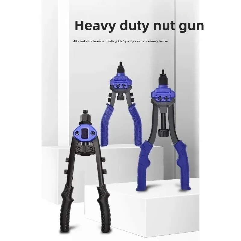 Heavy Duty 3-in-1 Rivet Nut Gun, Double Handle Manual Rivet Cap Nail Gun for Industrial Repair