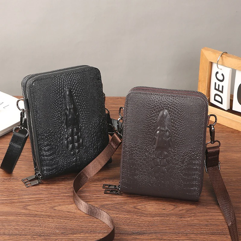 Men's crossbody bag Fashion business men's bag Personality oblique cross men's bag crocodile print shoulder bag mobile phone bag