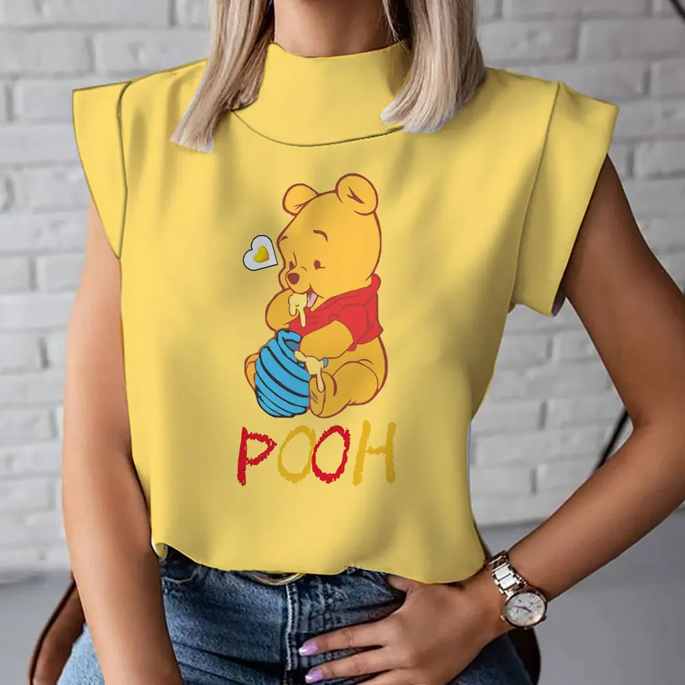 2023 Winnie the Pooh Animation Summer Fashion New Casual Versatile Cute Female Harajuku Street High Neck T-Shirt Vest y2k