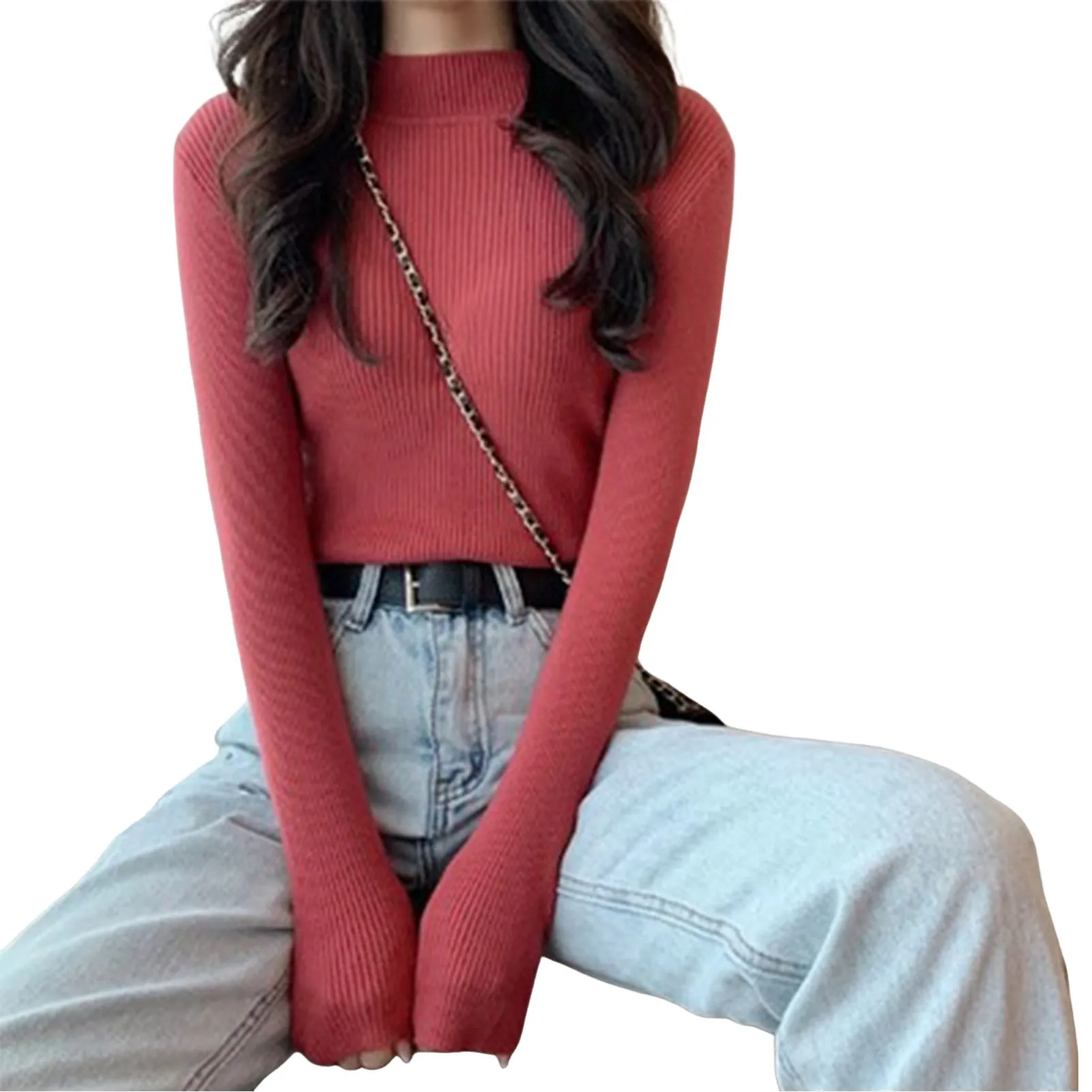 

Women's Turtleneck Sweater Ribbed Long Sleeve Sweater Pullover Tops for Vacation Outdoor Club