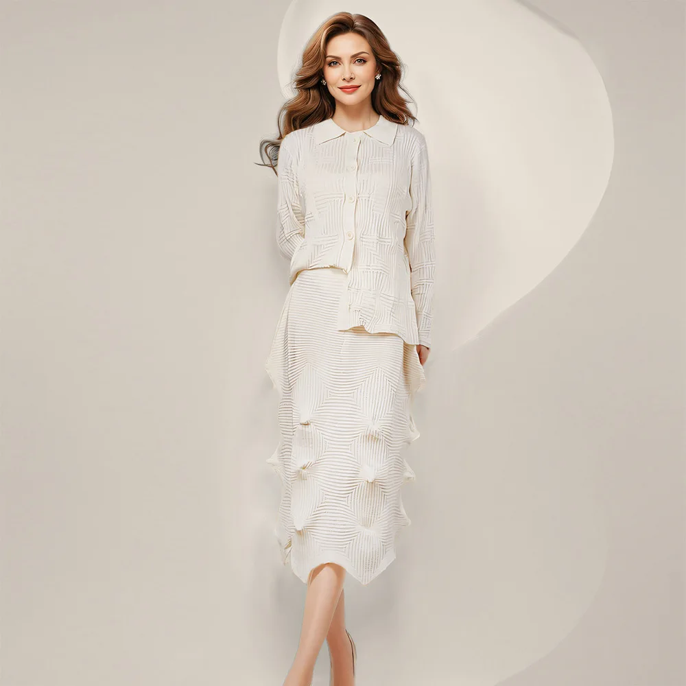 

Folded fashion two-piece female bud skirt knitted autumn loose sweater casual fashion simple temperament elegant vacation style