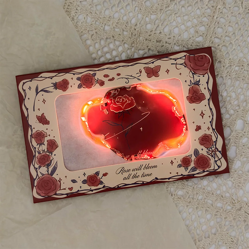 4pcs Magic Flame Burning Rose Card Creative Heart-to-Heart Surprise Greeting Card for Anniversary Valentine's Day Wedding HBTY - view 4