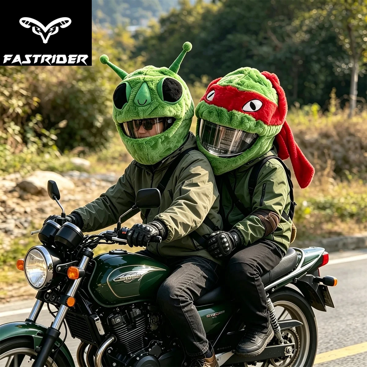 Cartoon-Plüsch-Tier-Motorradhelm-Abdeckung Grün Lustig Kratzfest Funda Casco Weiche Ninja-Stil Schildkröten-Helmhaube – Detail 2