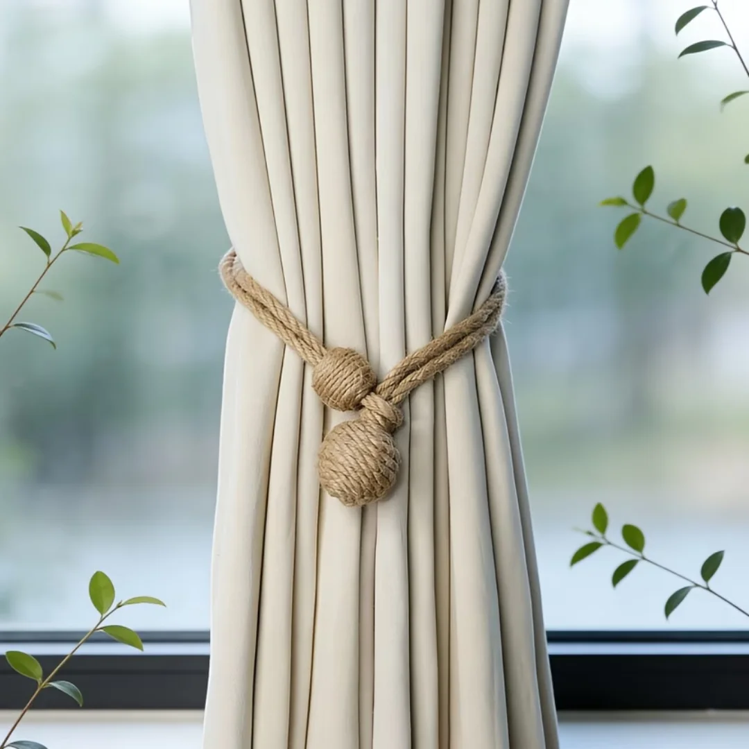 2Pcs Handwoven Natural Jute Curtain Tiebacks - Rustic Home Decor, Decor for Living Room, Bedroom
