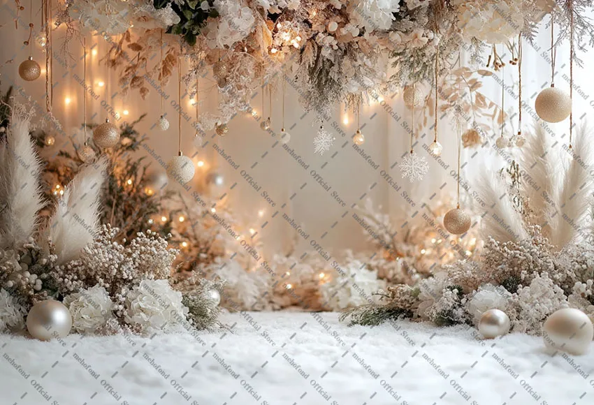 Fondo de fotografía Mehofond Navidad estilo bohemio flores nieve brillo Navidad niños retrato familiar decoración telón de fondo estudio fotográfico