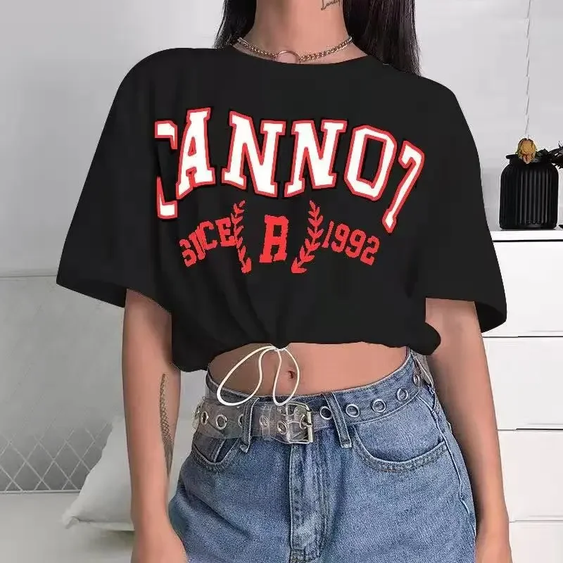 Preppy Style Letter Printed Crop Tops Women Summer Y2k Drawstring Street Fashion Short Sleeve T-shirts 2024 Indie Casual Tops