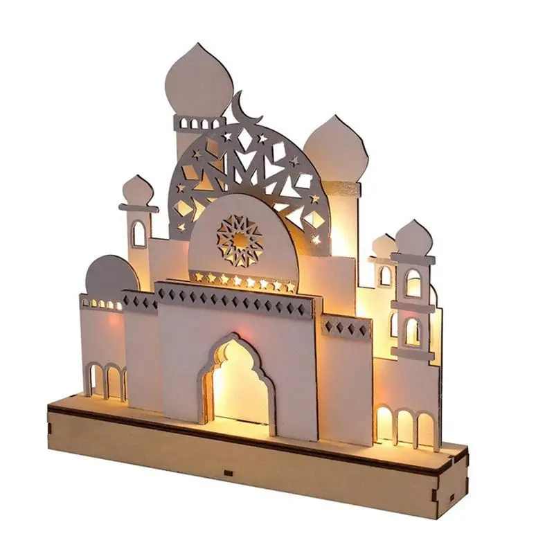 

AEF5-Wooden Eid Mubarak LED Night Light Muslim Ramadan Decor For Home Islamic Muslim Party Mubarak Decor Party Supplies