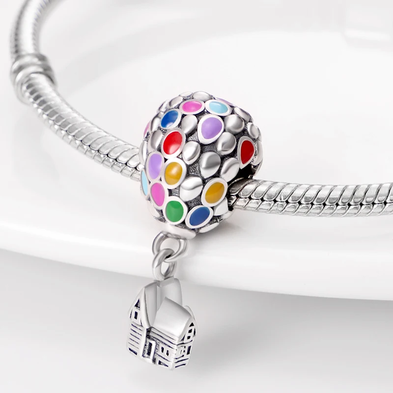 2024 Hot Sale Color Hot Air Balloon Mobile House Charm Bead Fits Pandach Bracelet Women Silver Pendant Beads Fine Jewelry Gift