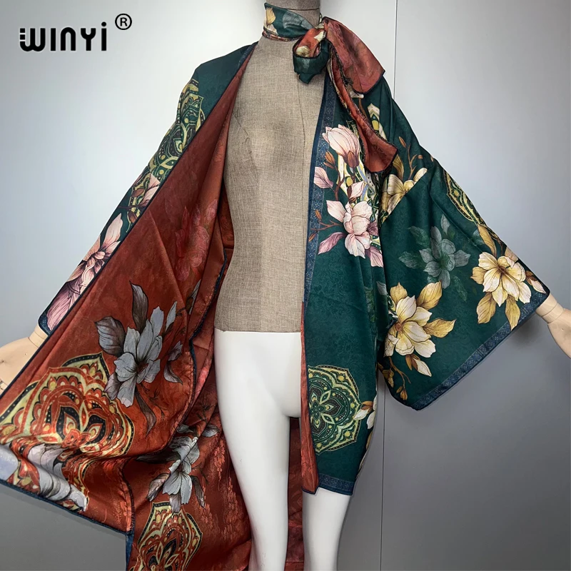 WINYI Letnie stroje plażowe Narzutka Nieregularny kardigan abaja muzułmanka dubaj luksusowa Jedwabista Sukienka Kimono na wakacje
