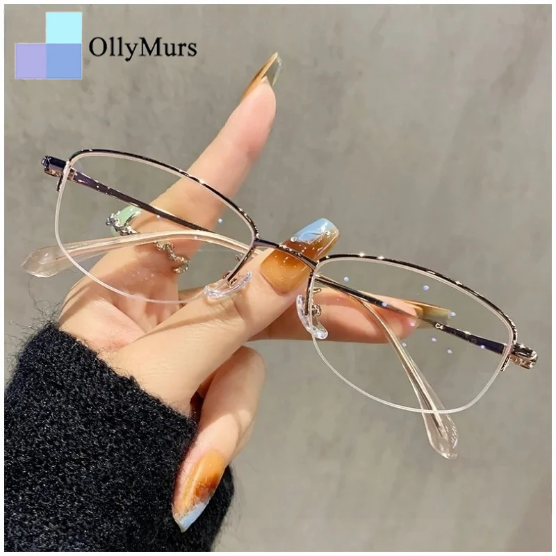 

OLLYMURS Ultralight Fashion Eyeglasses 2025 Retro Half Frame Eyeglasses Myopia Optical Prescription Eyeglasses Frames Women 2300
