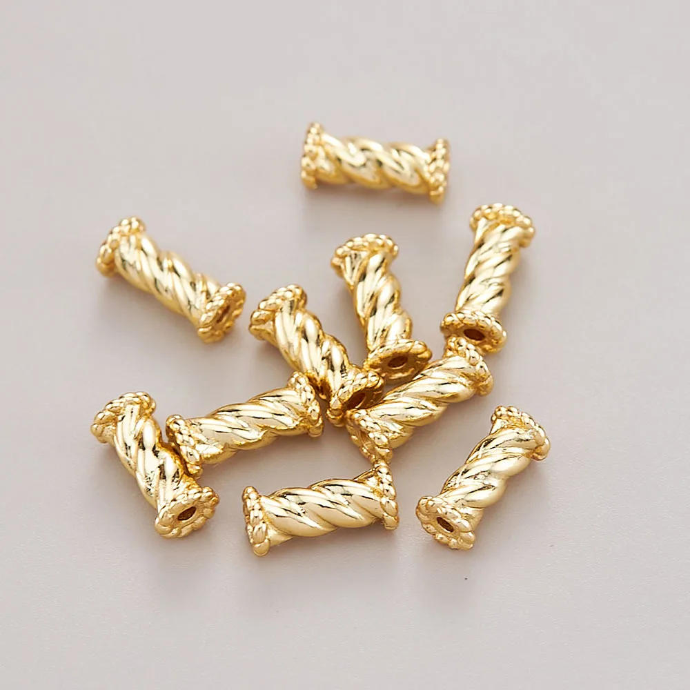 Chinese Style Lucky Fortune Blessing Gold Plated Copper Twisted Bamboo Long Tube Spacer Beads For Diy Jewelry Making Bracelet