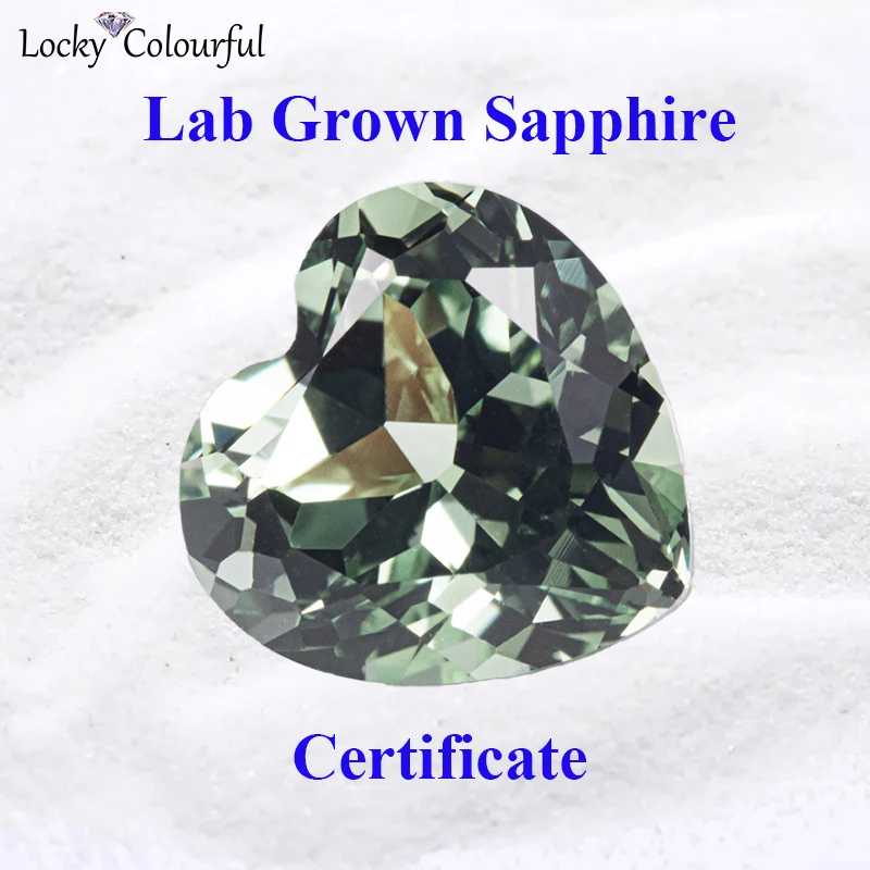 

Lab Grown Sapphire Green Color Heart Shape Top Quality Charm Beads for Diy Jewelry Making Earrings Selectable AGL Certificate