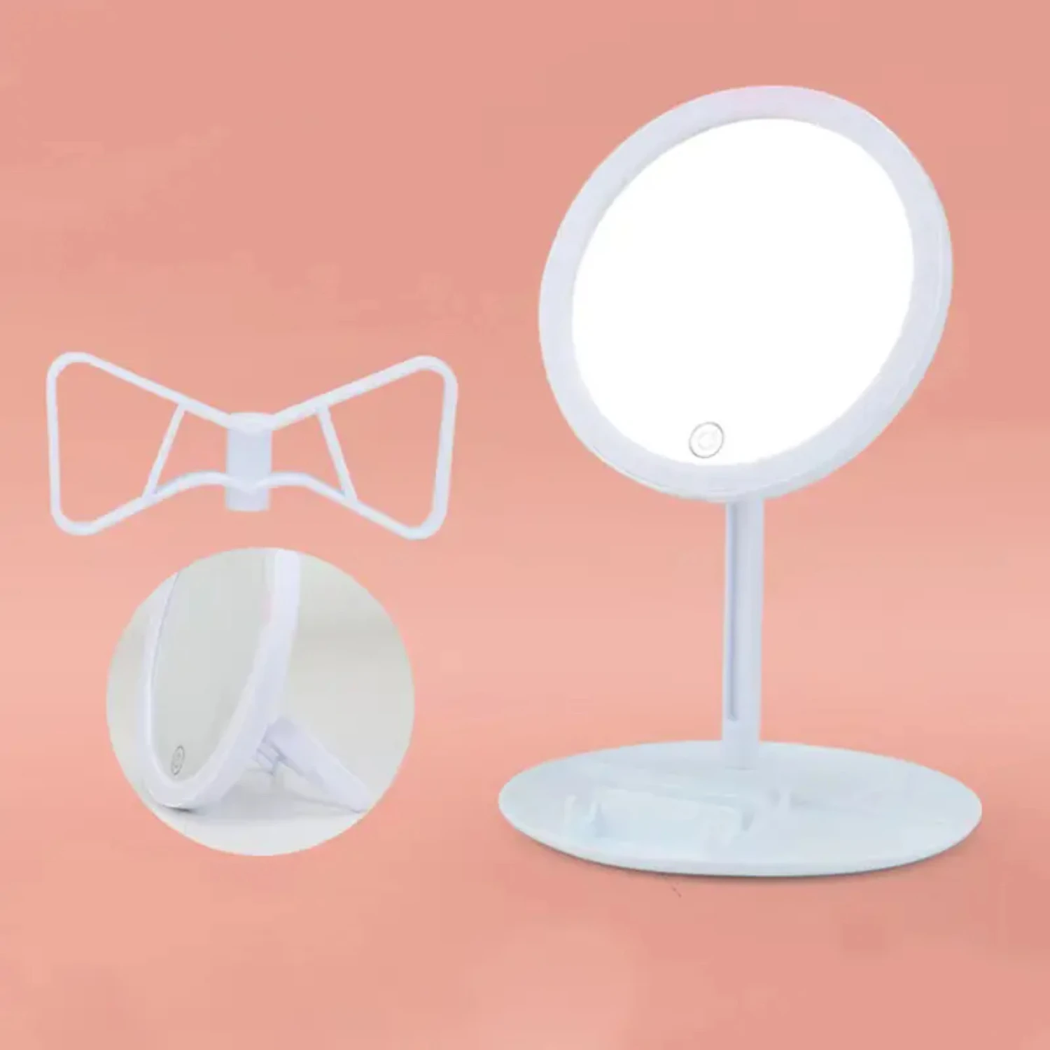 LED Light Makeup Mirror with Adjustable Touch Dimmer and USB Storage