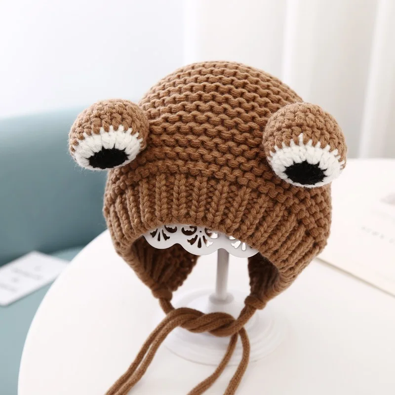 Baby Hat Autumn and Winter Pullover Knitted ear Protection Hat Popular Yarn Frog hat for Taking photos and going out H3