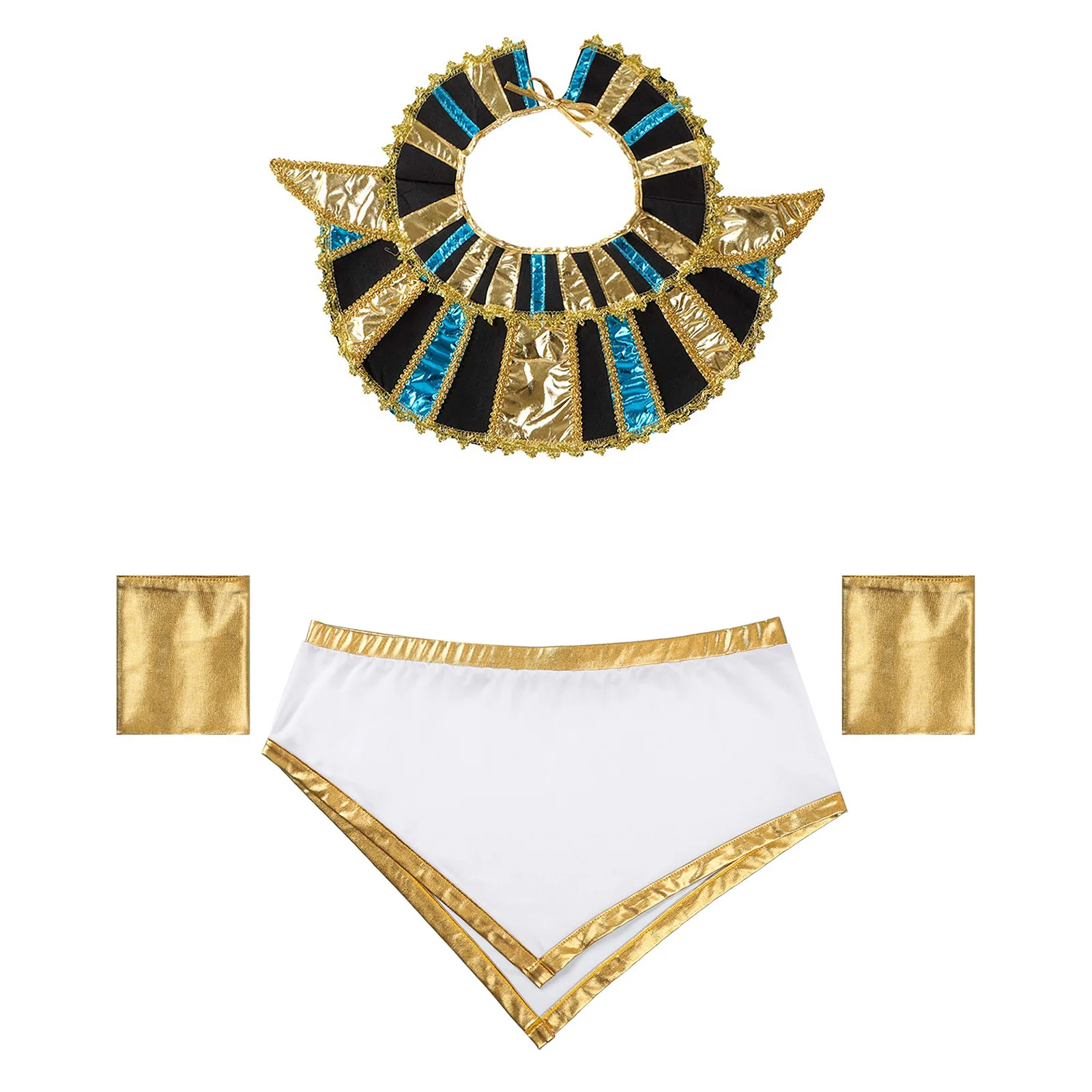 زي تنكري للرجال من مصر القديمة، تنورة ذات ياقة لامعة معدنية وأكمام جديدة لحفلات الهالوين التنكرية