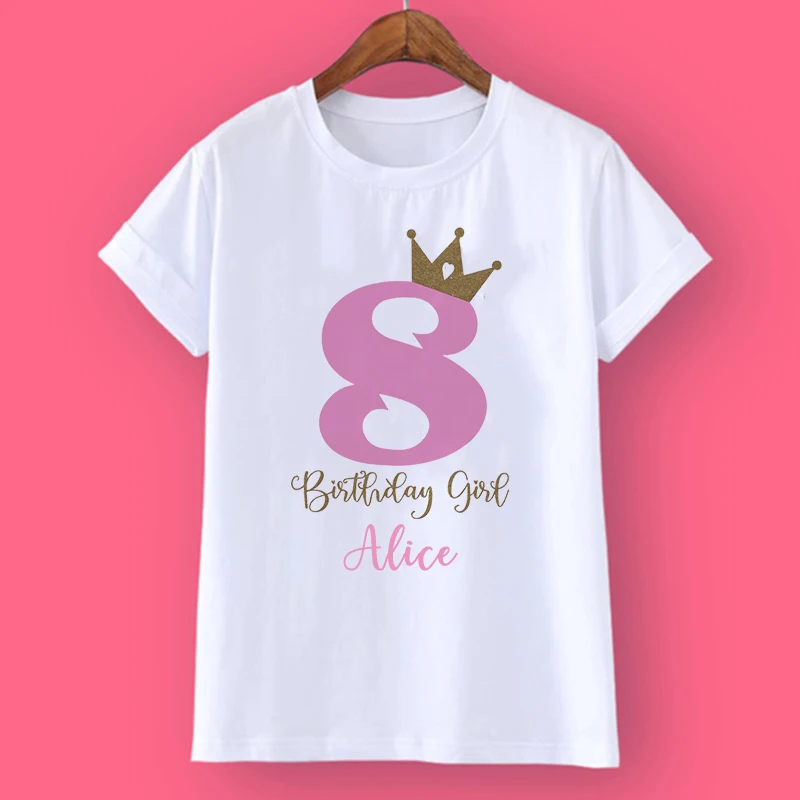 Crown Birthday Girls Personalised T Shirt 1-10Y Custom Name T-Shirt Wild Tee Girls Party Tshirt Clothes Kids Gifts Fashion Tops