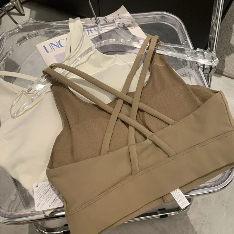 스포티 한 캐미솔 여성 섹시한 백 레스 크리스 크로스 여름 세련된 올 매치 슬림 패션 조깅 자르기 탑 컴포트 스트레치 통기성