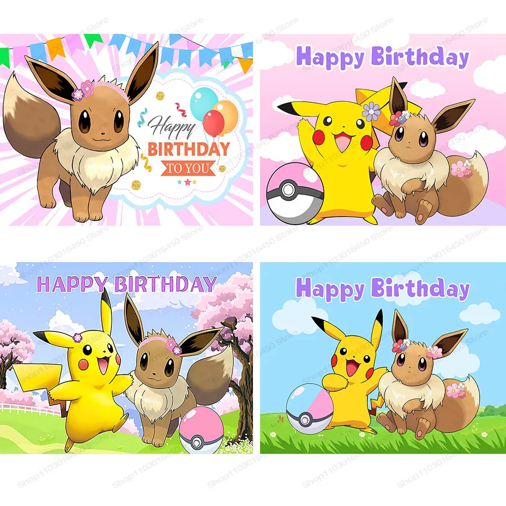 Pokemon Backdrop For Boys Birthday Party Custom Pink Theme Photography Background Cute Pikachu Photo Baby Shower Banner Decors