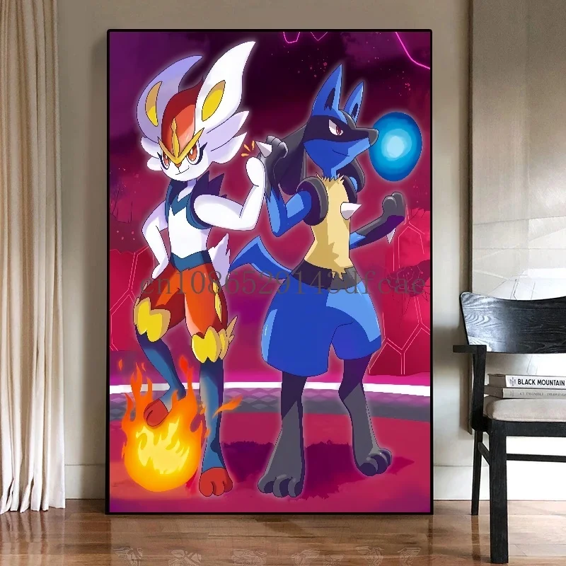 Japanese Pokemon Anime Cartoon Canvas Painting Lucario Cinderace Posters Print Mural Pictures Wall Art Home Aesthetics Decor