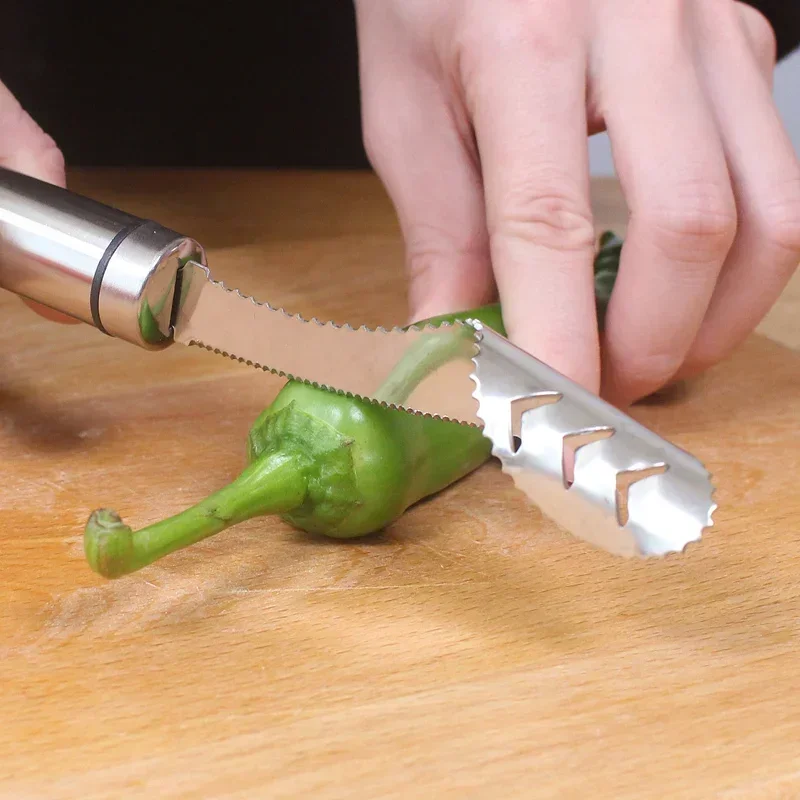 Removedor de Sementes de Pimenta e Melão Amargo em Aço Inoxidável, Faca para Remover o Miolo, Cortador de Pimentão Verde, Ferramenta de Remoção de Sementes para Cozinha