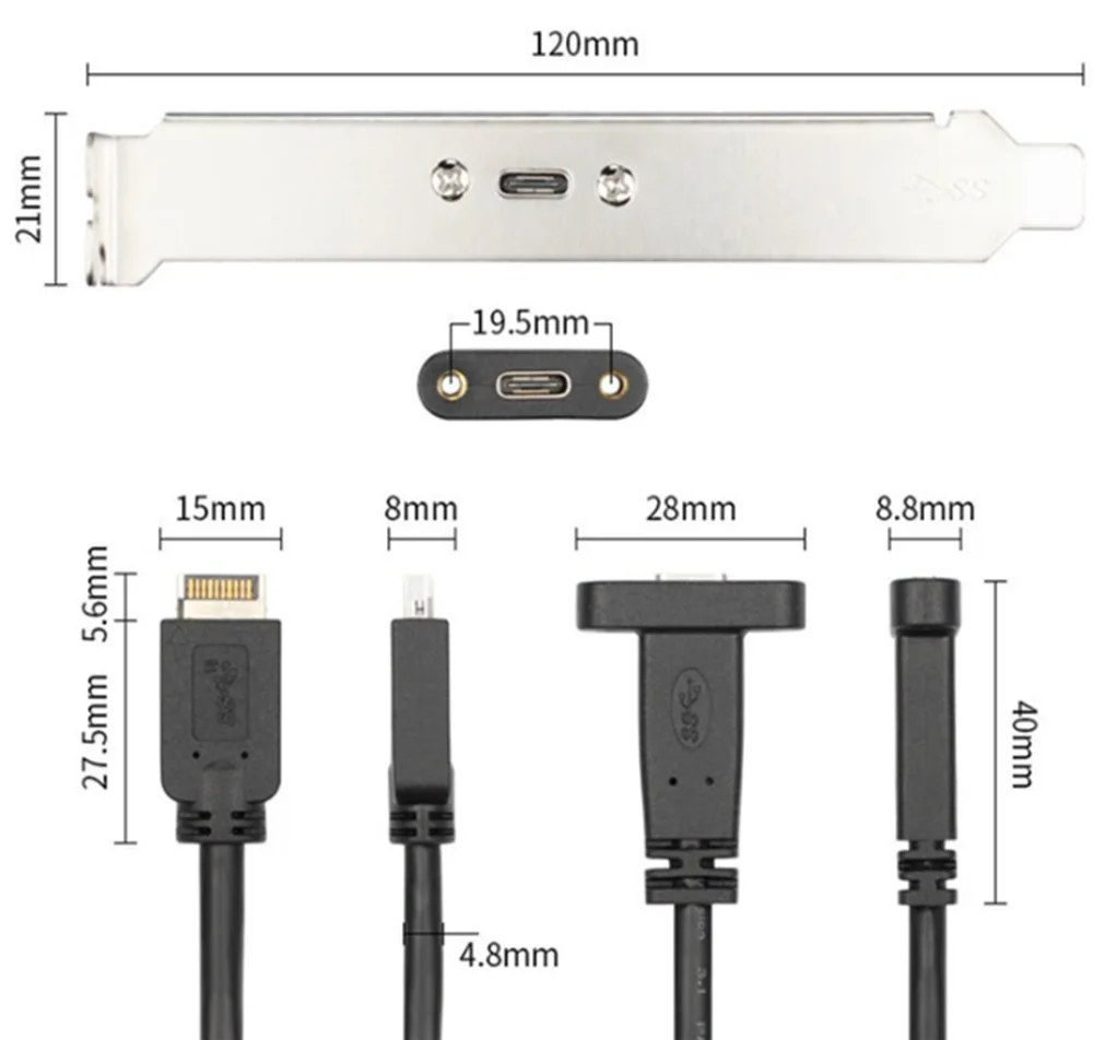 

Type E to Type C Female Connector Extend Cable Adapter USB3.2 Converter PC Case PCI Front Panel Header Data Transfer Wire
