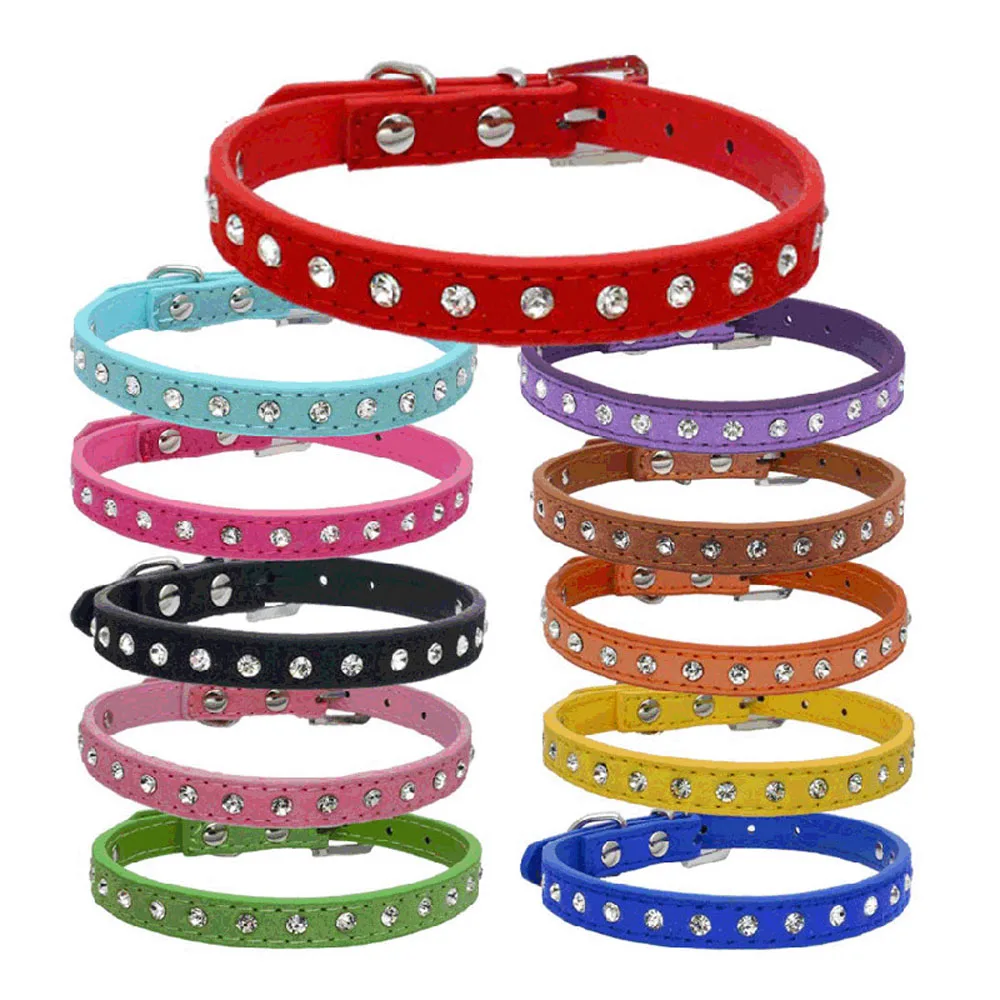 Mini Collar para mascotas con diamantes de imitación incrustados para gatos y perros, collares de cuero ajustables para perros y Chihuahuas, accesorios para mascotas, 1 unidad