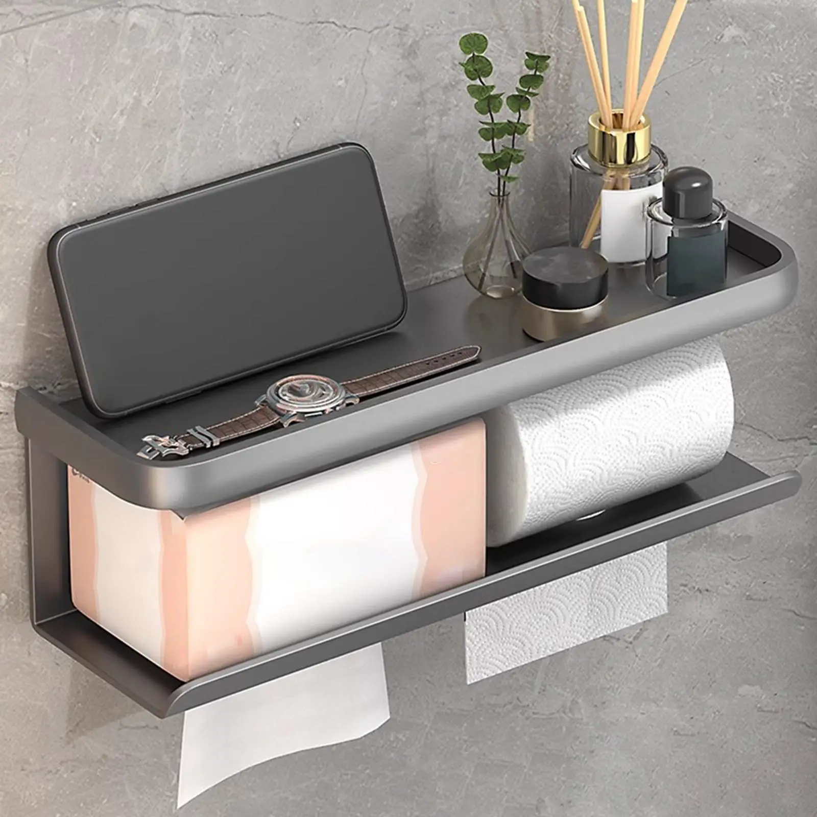 

Toilet Paper Holder with Shelf Modern Facial Napkin Holder 2 Tiers Tissue Paper Stand for Dorm Hotel Bathroom Kitchen Farmhouse