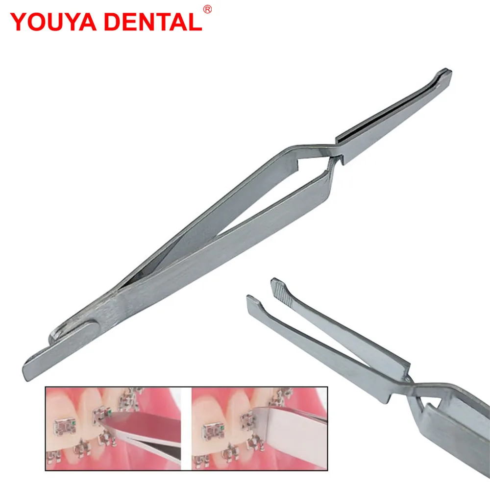 1 sztuk Dental aparat ortodontyczny pincety stomatologia ze stali nierdzewnej ząbkowane klejenie uchwyt instrumenty ortodontyczne dentysta narzędzia