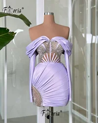 Off The Shoulder Sleeves Satin Cocktail Dress Beaded Corset Boning See Through Short Prom Birthday Party Dress Homecoming 2024