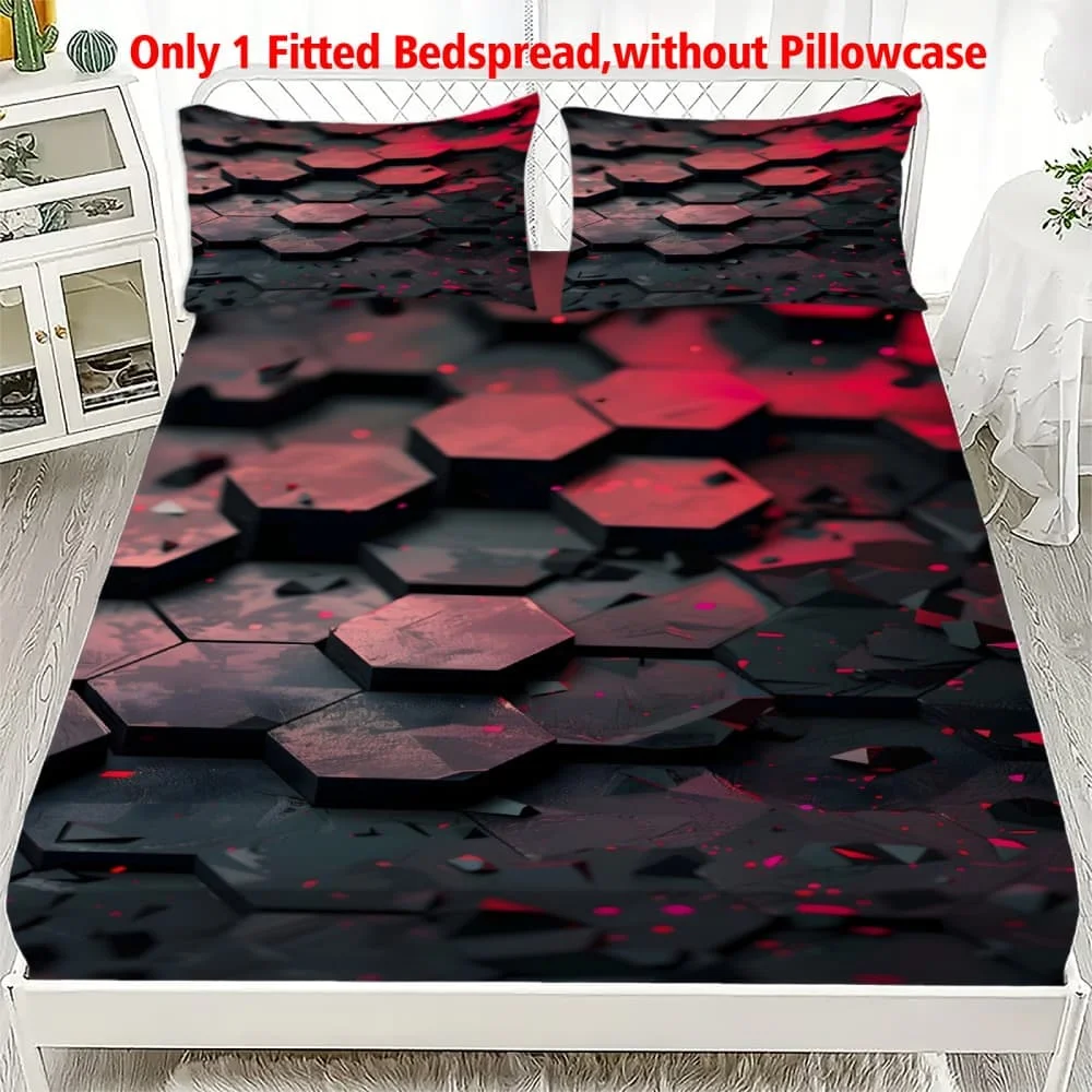 1 Stück Luxuriöses 3D Rotes Sechseck-Druck Spannbettlaken mit Tiefen Taschen Elastischer Matratzenbezug Einzel Doppel Queen King Schlafzimmer Deko