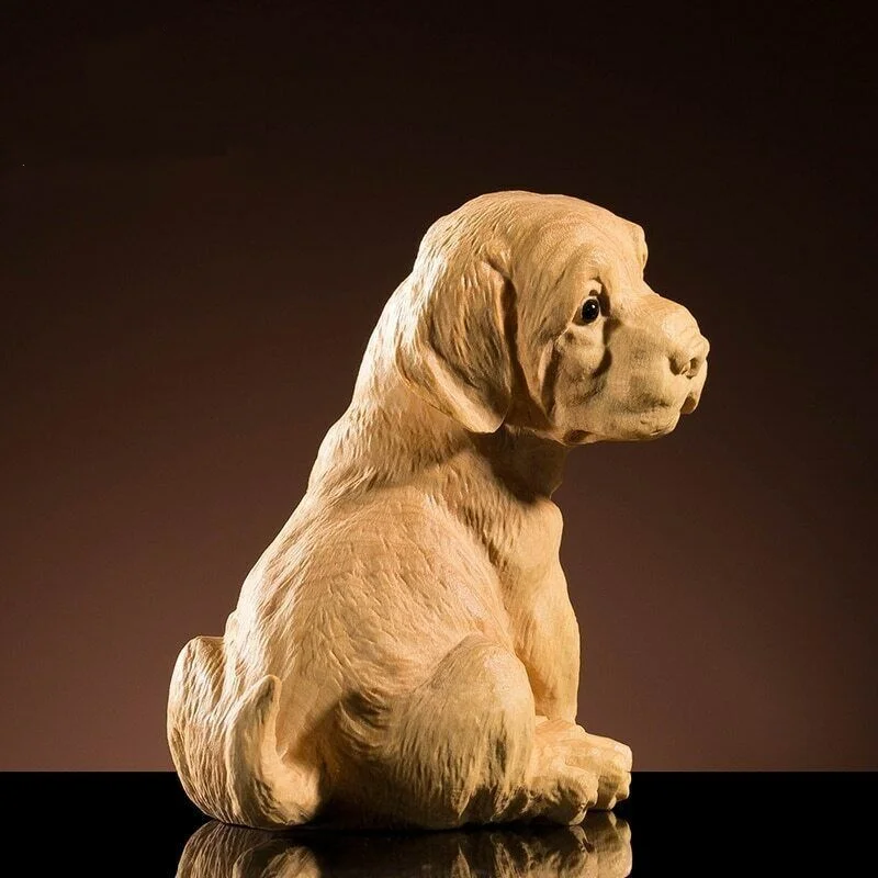 6cm Dog Sculpture Wood Animal Chinese Dog Statue Lucky Zodiac Decoration